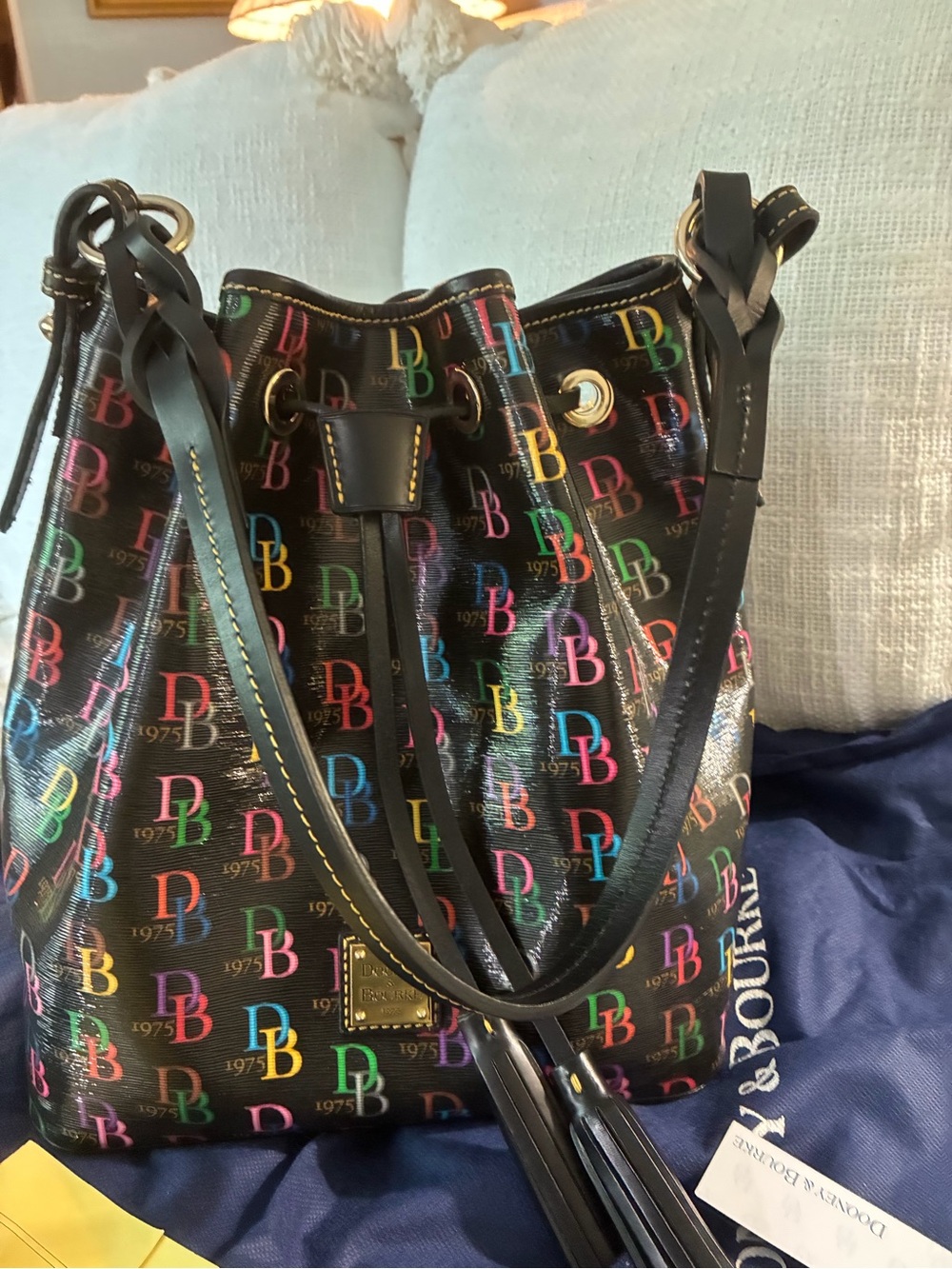 Dooney and Bourke Black Drawstring with Signature Design